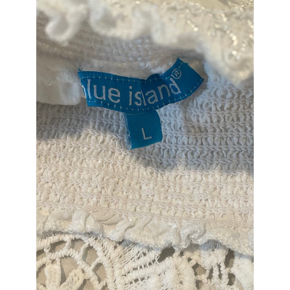 Blue Island Off Shoulder White Cover Up Lace Resort wear Beachwear Poolside Sz L - Picture 5 of 6